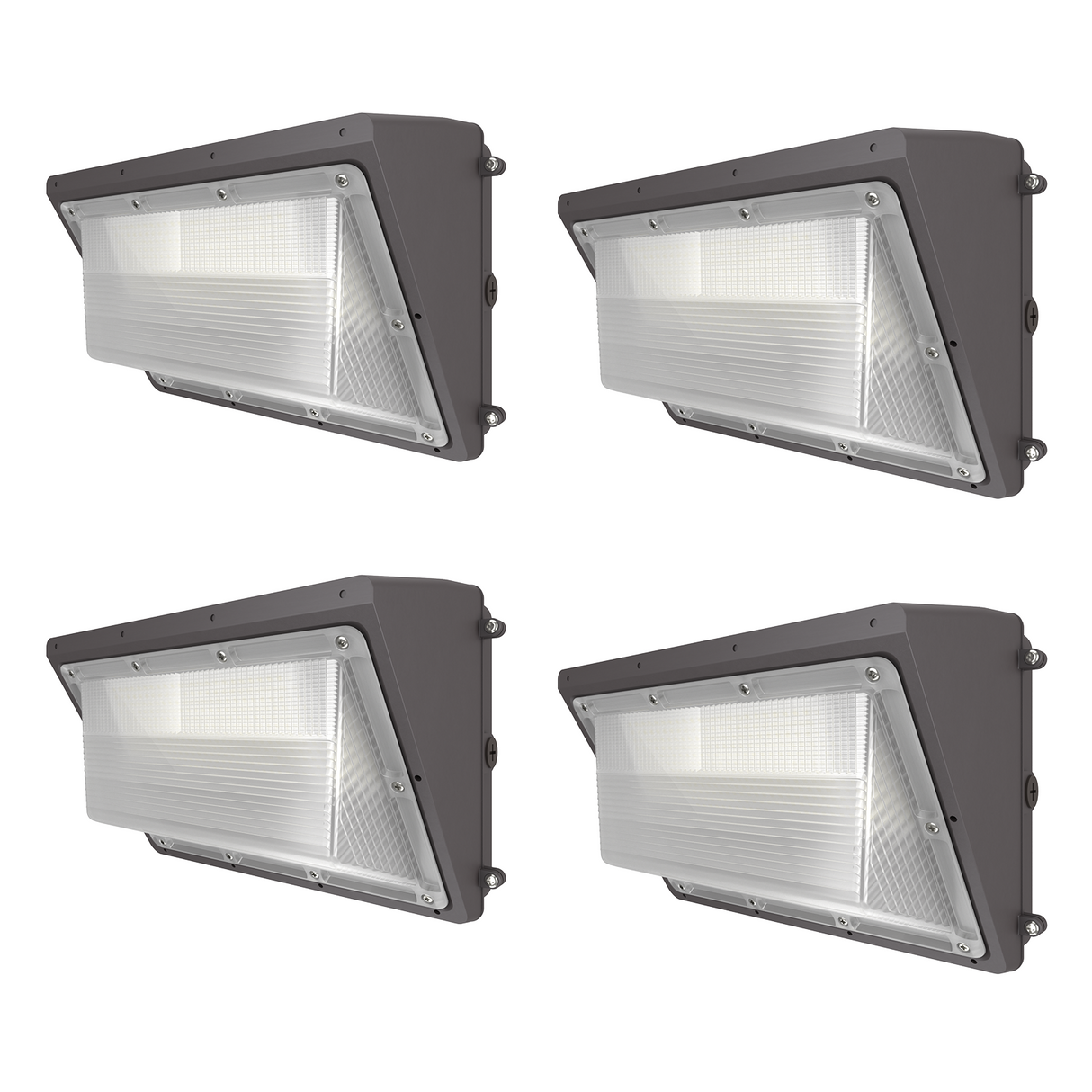 Hylele 120W LED Wall Pack Light with Photocell, featuring a grey finish and a clear polycarbonate lens, mounted on an exterior wall.
