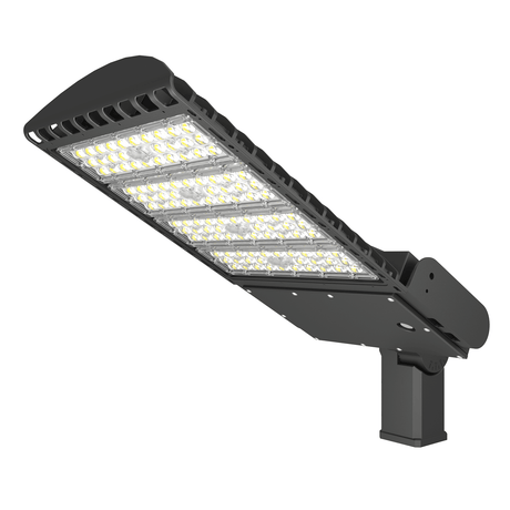 Hylele 400W LED parking lot light fixture with a black housing and a large LED panel, designed for outdoor mounting on a pole.