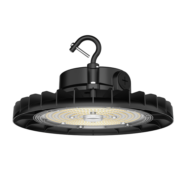 Black industrial pendant light on a white background