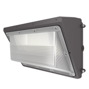 Hylele 120W LED Wall Pack Light with Photocell, featuring a grey finish and a clear polycarbonate lens, mounted on an exterior wall.