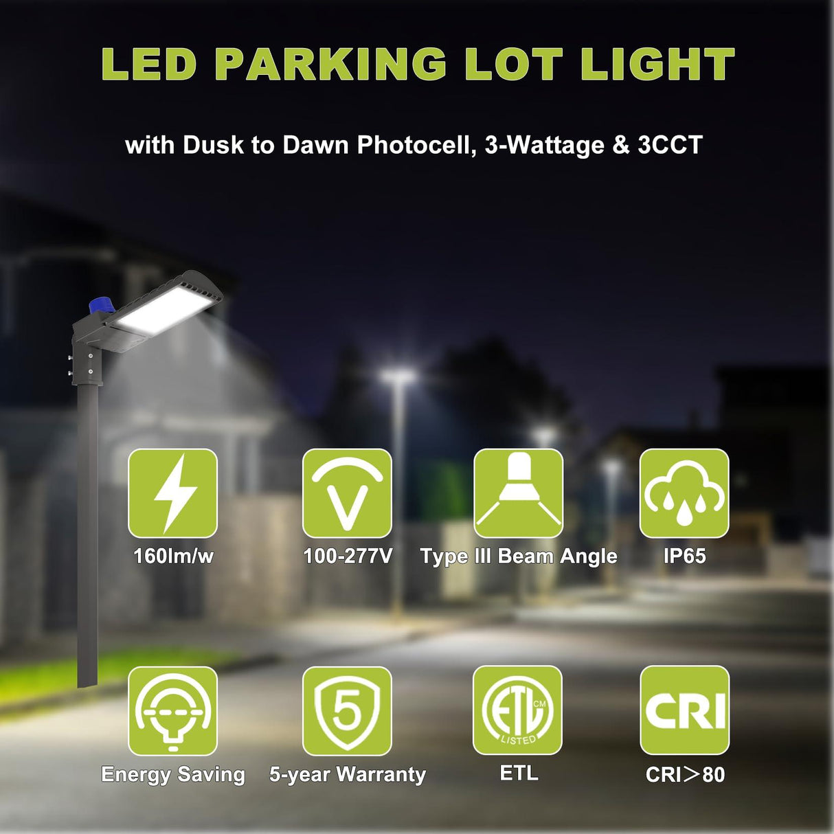 LED Parking Lot  Light  with Dusk to Dawn Photocell,3-Wattage and 3 CCT