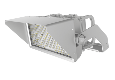 A gray Hylele 800W LED stadium floodlight with a rectangular shape and visible LED chips on the surface. It is designed for outdoor use with a yoke mount structure.