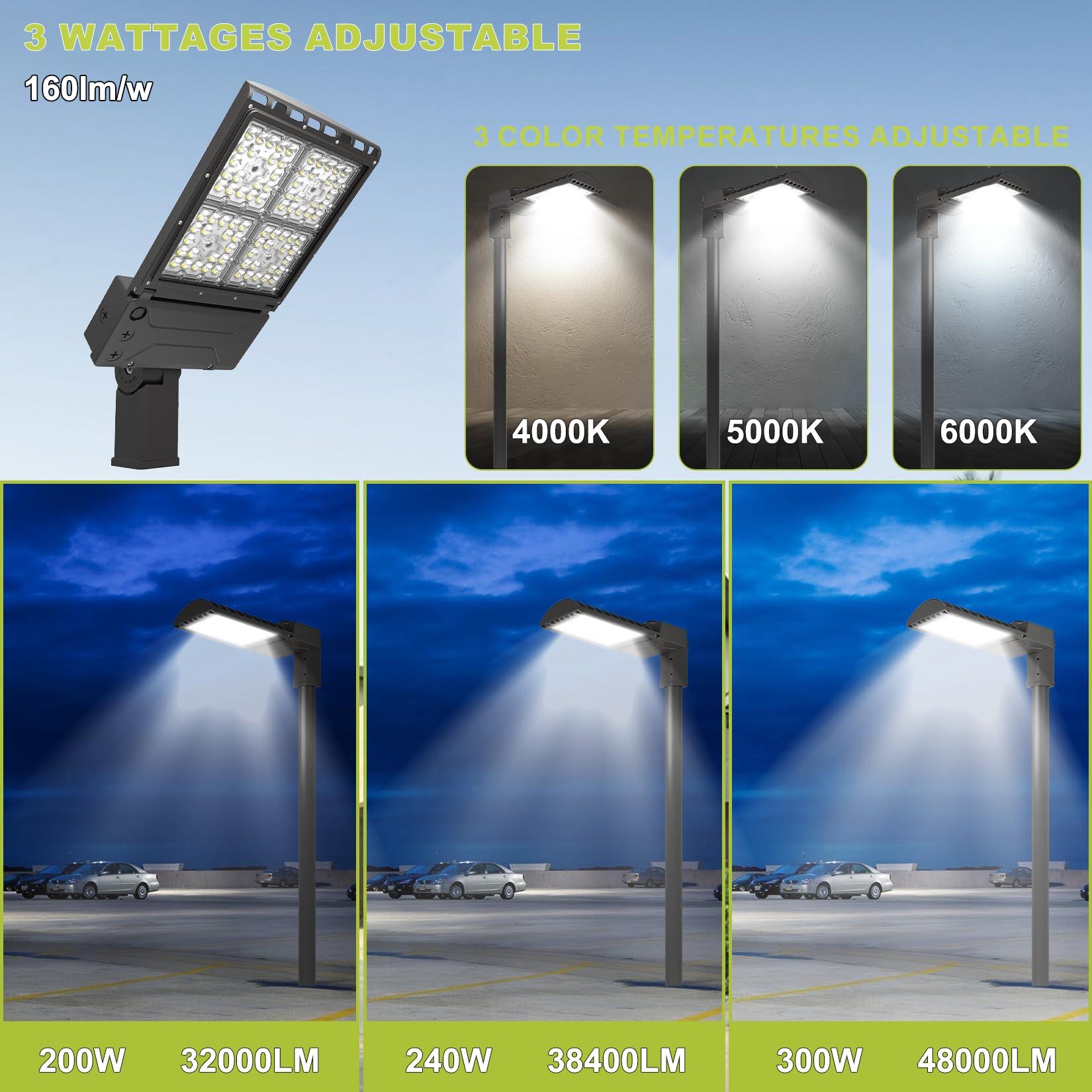 WYZM Dusk To Dawn LED Parking Lot Light – 200W/300W, Shoebox Area Light, Street Pole